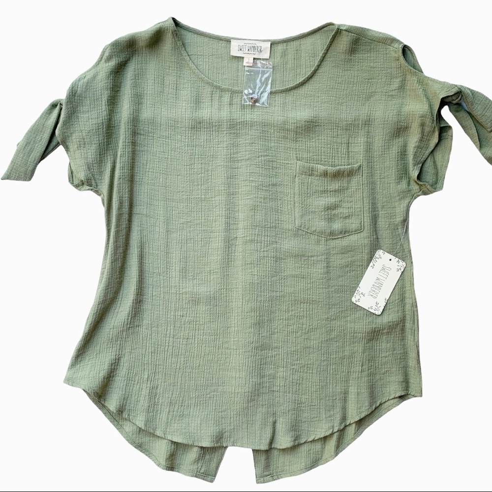 Sweet Wanderer Olive Green Button Back Top Medium